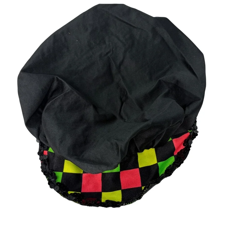 VTG 90s Dance Costume Neon Checkerboard Sequined‎ Skirt & Hat Set Jazz Hip Hop